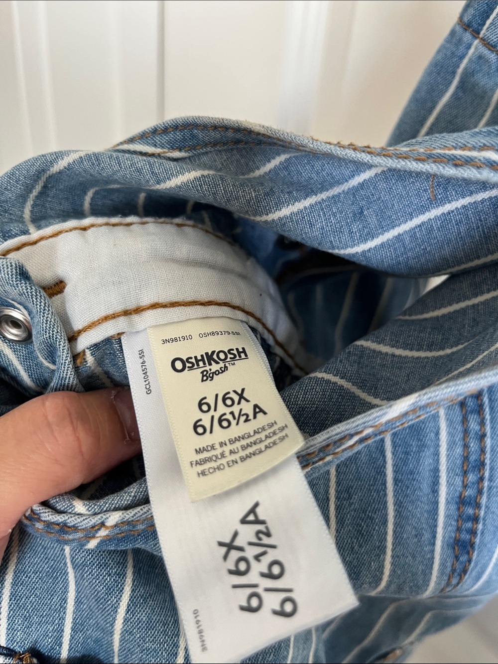 OshKosh B'gosh Blue & White Pinstripe Denim Overalls - Picture 5 of 5